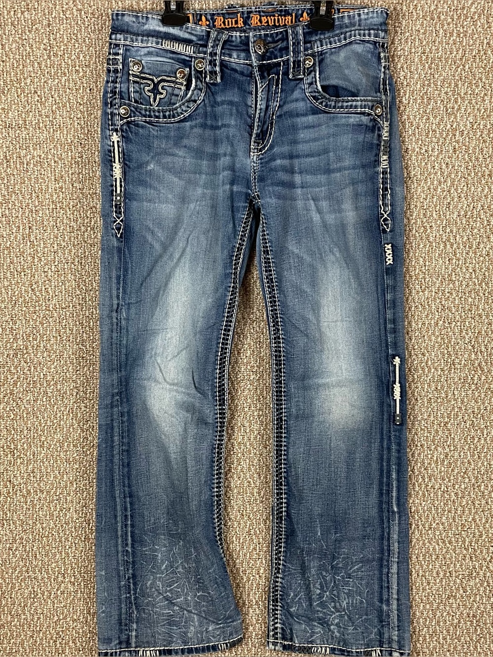 Rock Revival Destin Boot Cut Jeans Men’s 32x27.5 Embellished Embroidered F389